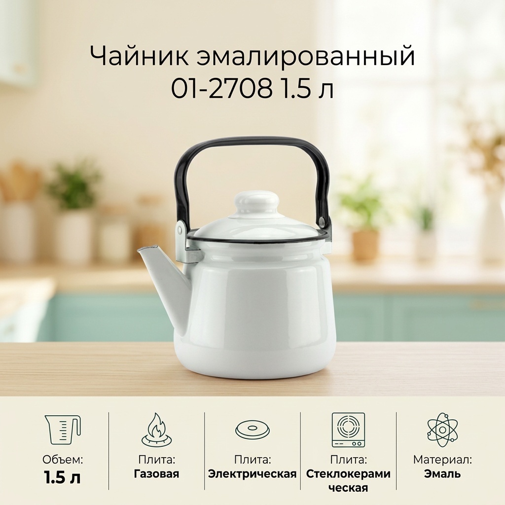 Эмаль чайник 01-2708 1.5 л, эмаль