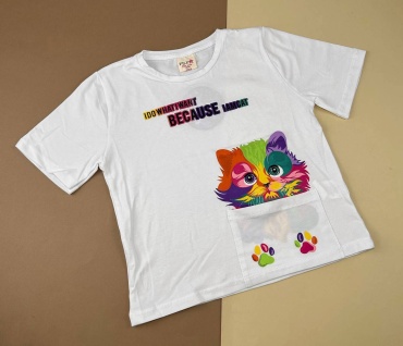 Футболка File Kids Кошка в кармане белый