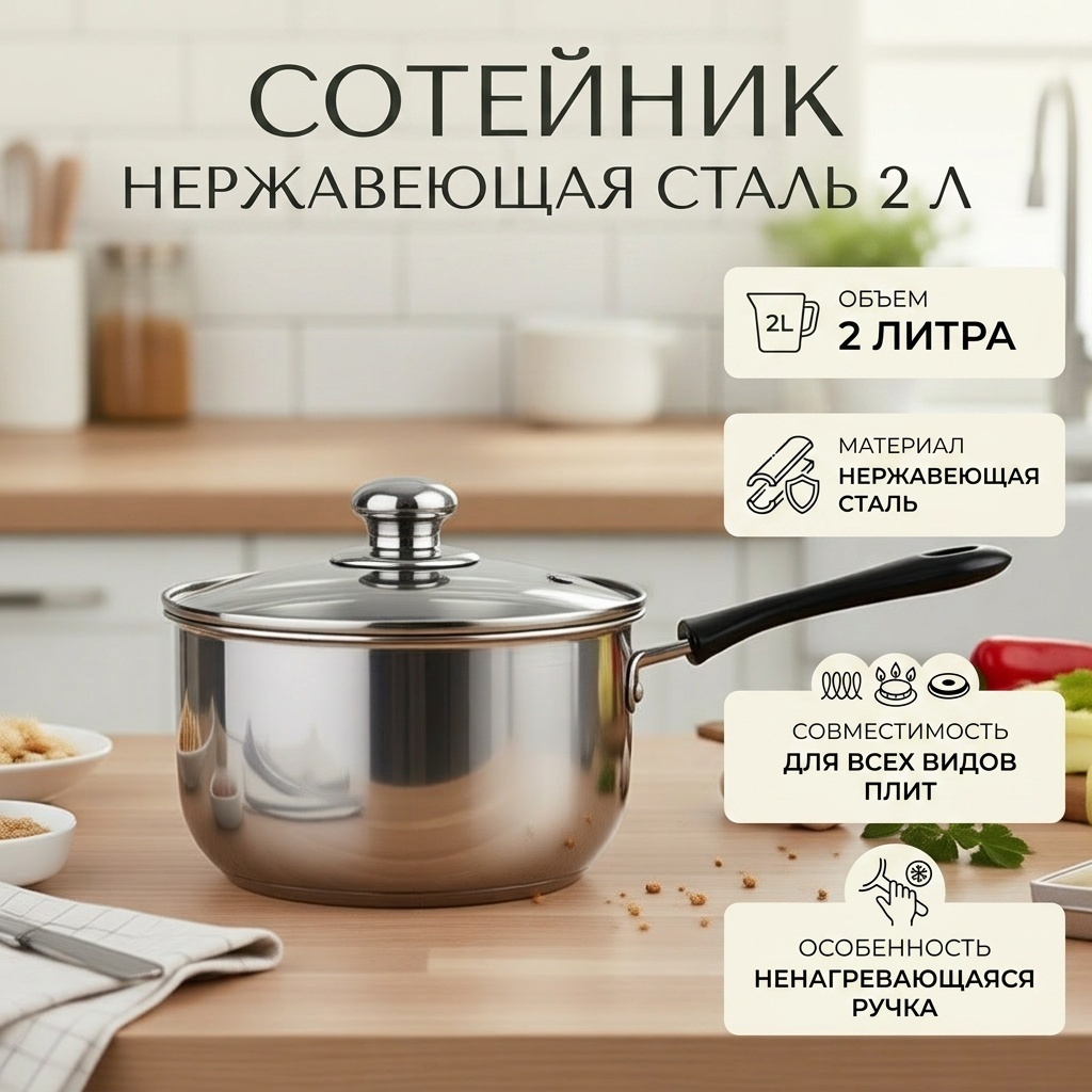 Сотейник 2 л, 261403290 нержавеющая сталь
