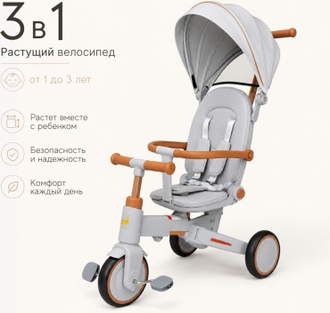 Трёхколёсный велосипед Wingoffly SLL6 3в1 беговел серый