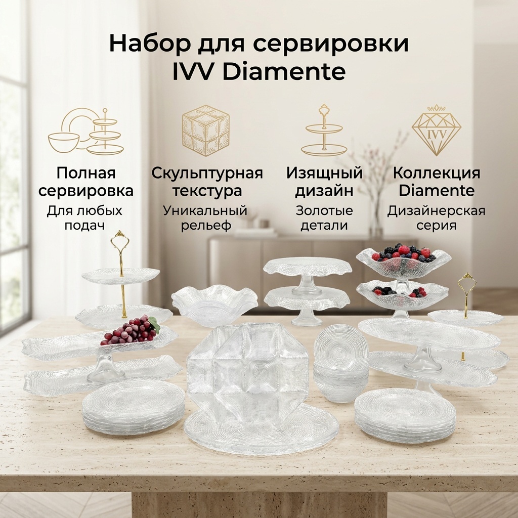 Сервиз на 12 персон IVV IVV Diamente, предметов: 36, чайно-столовый, стекло