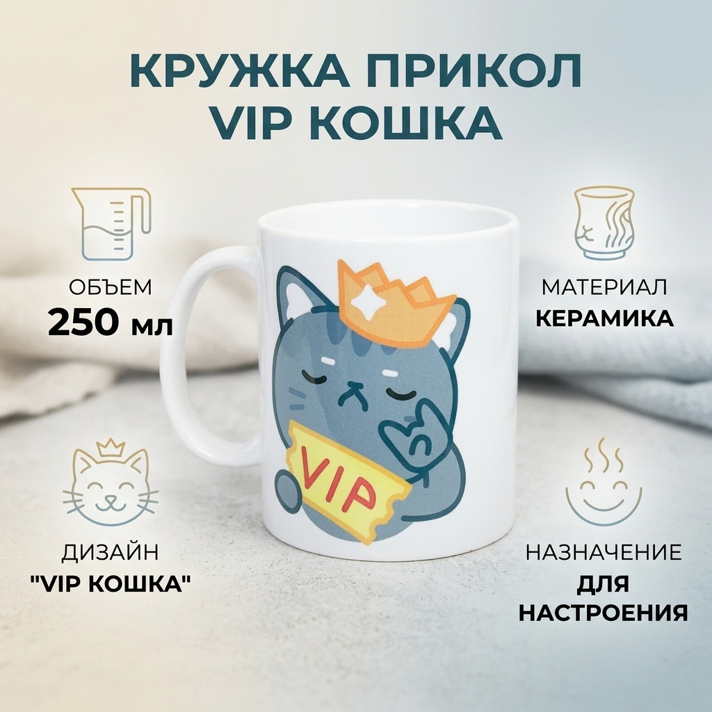 Кружка Vip кошка, 250 мл, керамика, 1 шт.