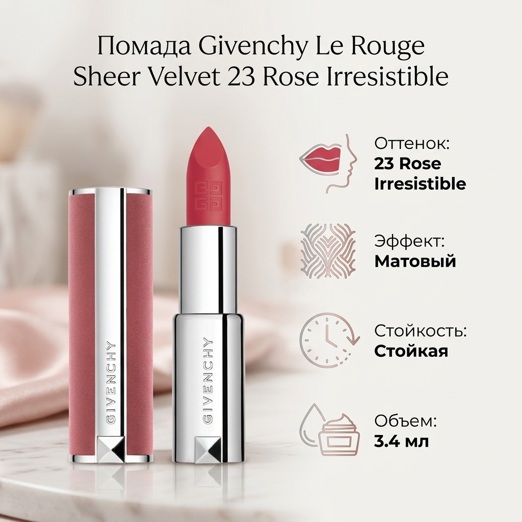 GIVENCHY Le Rouge Sheer Velvet помада 23 Rose Irresistible