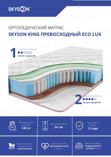 Матрас SkySon King Превосходный Eco Lux, 170x200x24 см