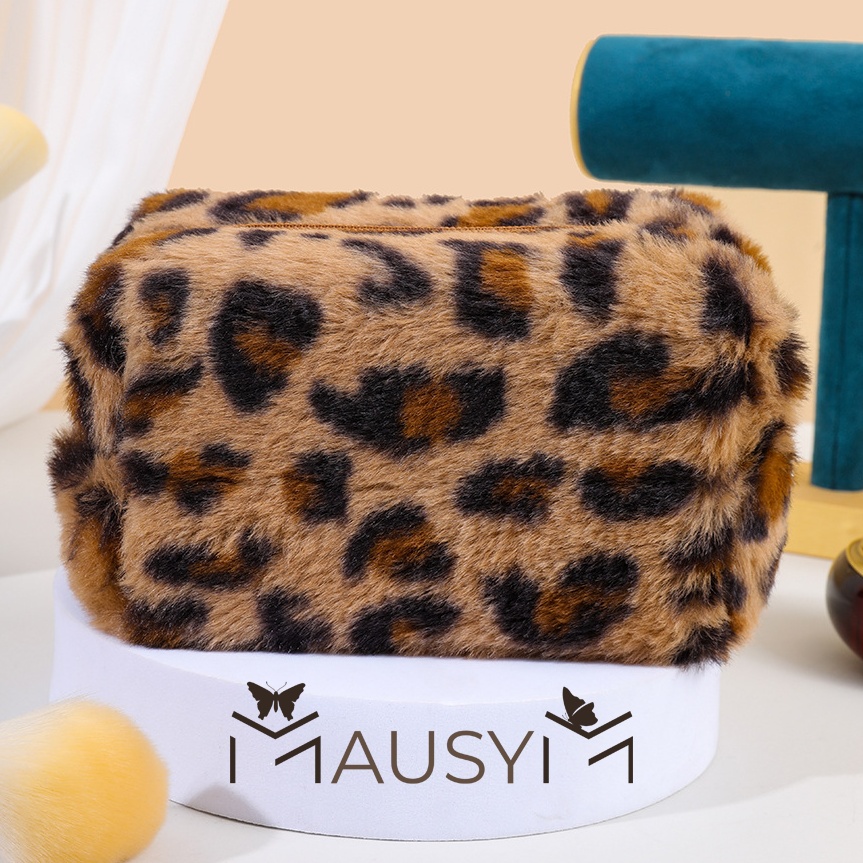 MAUSYM косметичка искусственный мех коричневый 10X17 см