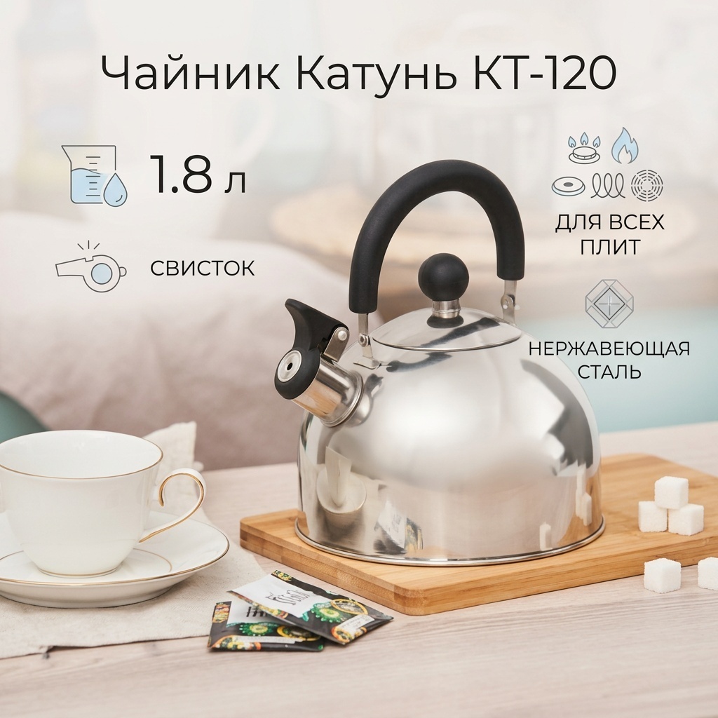 Катунь чайник КТ-120 1.8 л, нержавеющая сталь