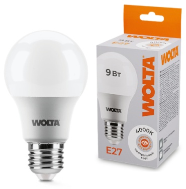 Wolta 9W E27, светодиодная, теплый белый