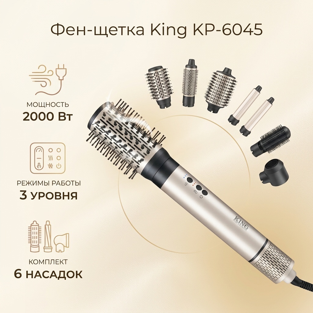 King KP-6045 фен-щетка бежевый