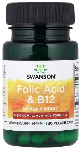 Swanson Фолиевая кислота и витамин B12 (Folic acid +B12) капсулы 30 шт