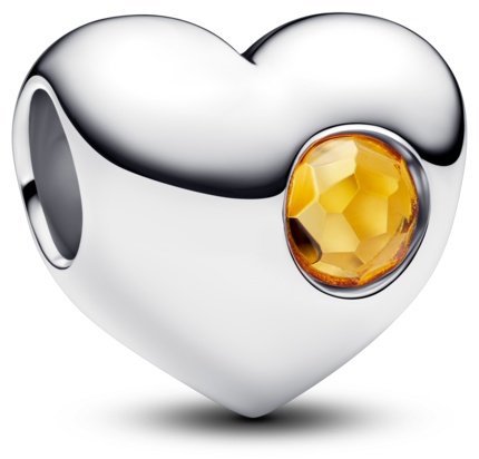 Шарм PANDORA «Сердце» с желтым камнем для гравировки 794161C11 вес 2,7 г серебро, кристалл