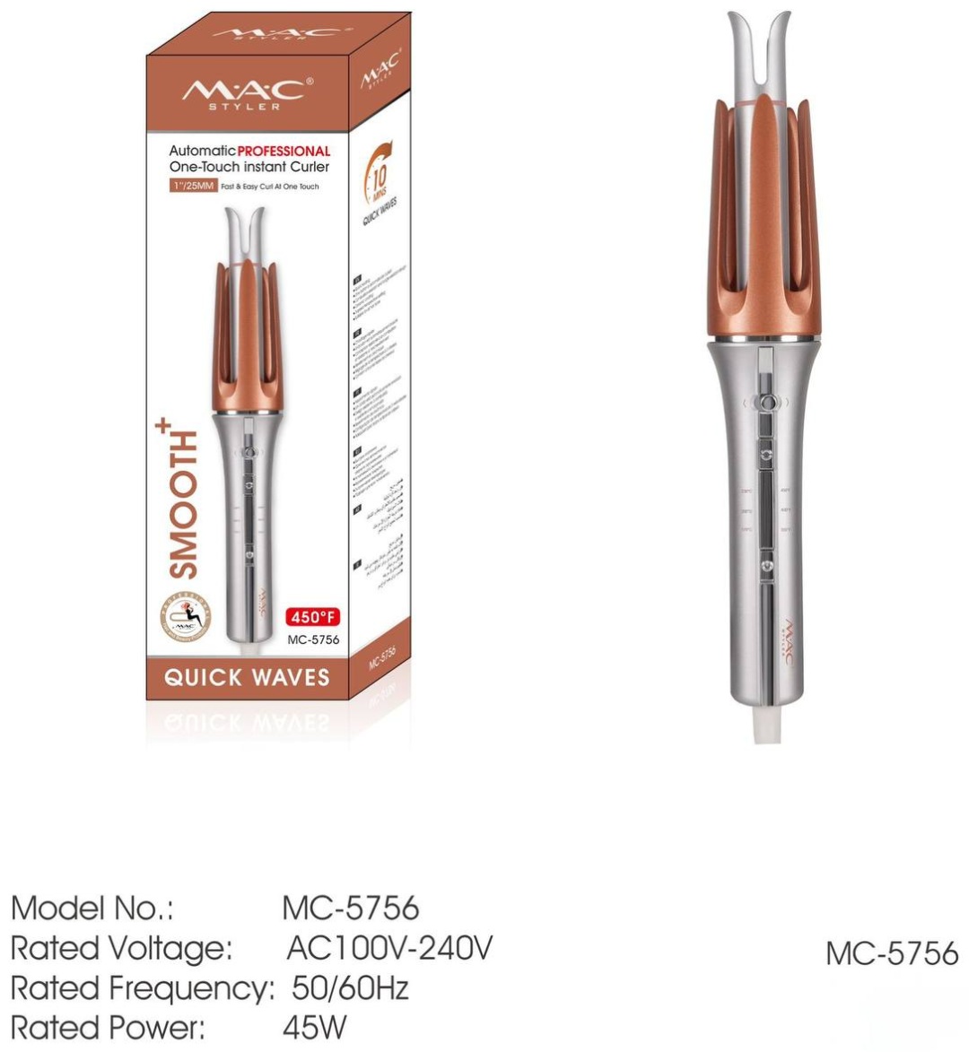MAC Styler Самозакручивающаяся плойка MC-5756 стайлер серебряный