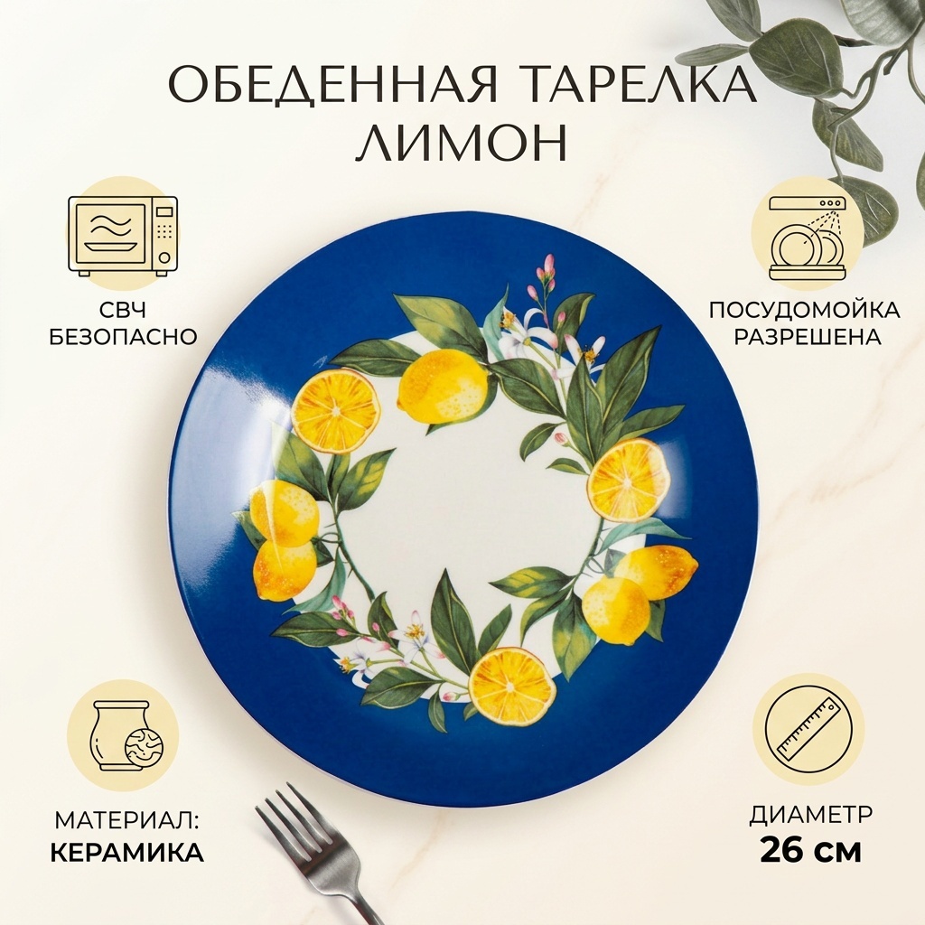 Обеденная тарелка Лимон 26 см, 1 шт, керамика