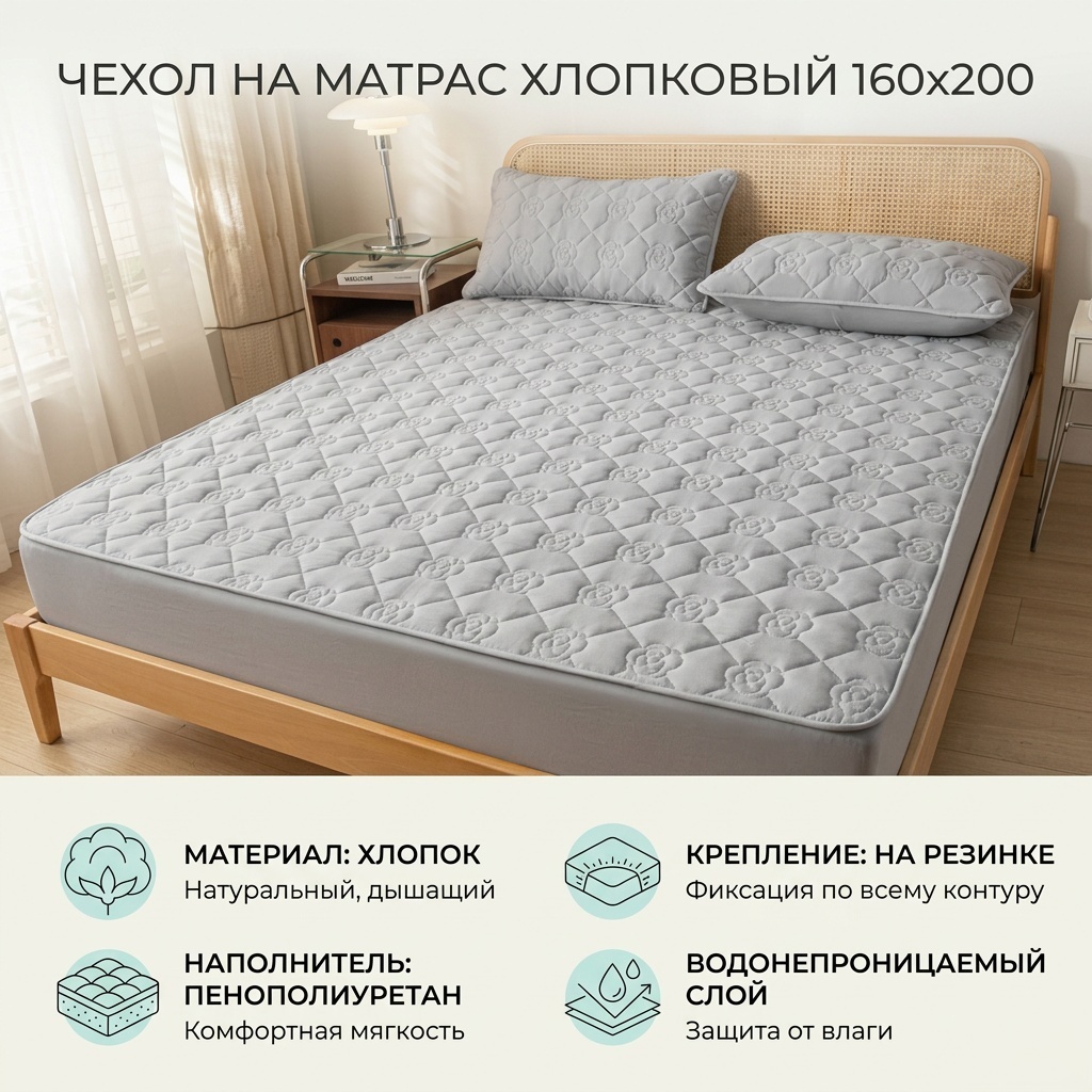 Чехол на матрас на резинке 30201547_638159120 160x200, хлопок