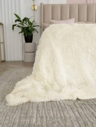 Плед Home Textile 873DF 200х230 см, искусственный мех, плюш, молочный, айвори