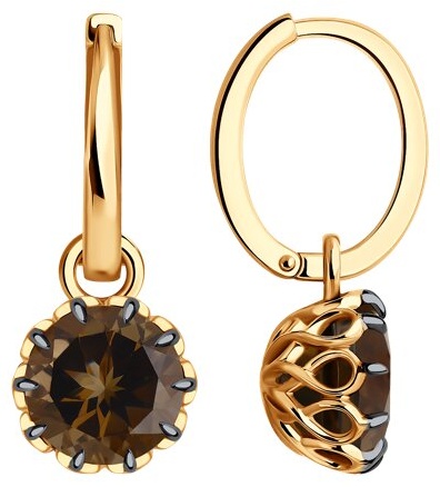 Серьги Diamant 51-321-01811-3 вес 4.03 г золото, раухтопаз
