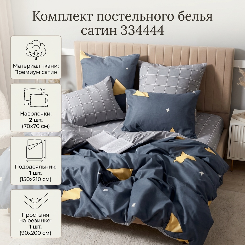 Комплект 334444 1-спальный сатин, 2 наволочки: 70x70 см