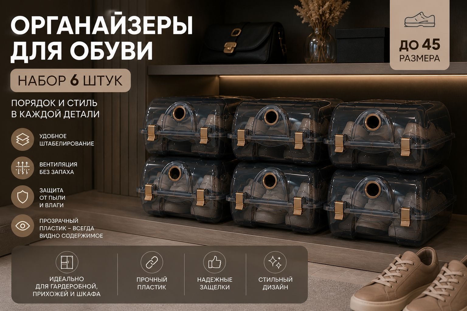 Коробка 37x21.5x13 см, пластик, полипропилен