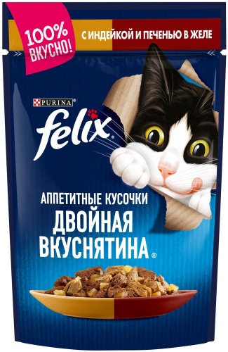 Felix кусочки в желе индейка, печень 75 г 1 шт