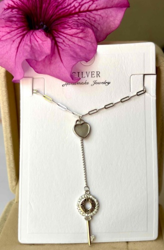 Колье Silver 434366 длина 45 см вес 2.85 г серебро, цирконий, перламутр