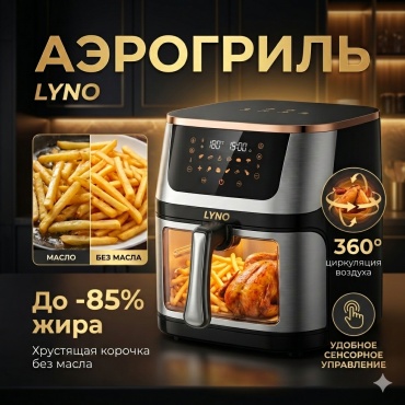 Аэрогриль LYNO Fryer X 8 л черный, серый, золотистый
