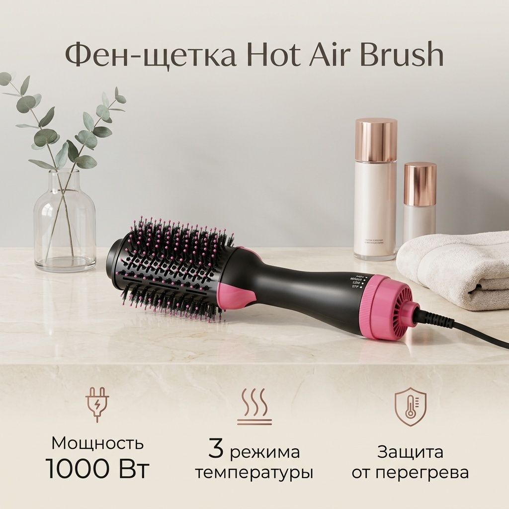 One Step Hot Air Brush фен-щетка черный, розовый