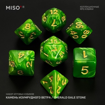 MISO Коллекционные кубики «Камень Изумрудного Ветра / Emerald Gale Stone», для настольных и ролевых игр DnD / D&D, 7шт
