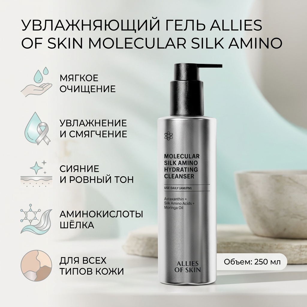 Allies of skin Allies of Skin Molecular Silk Amino Hydrating Cleanser гель 250 мл