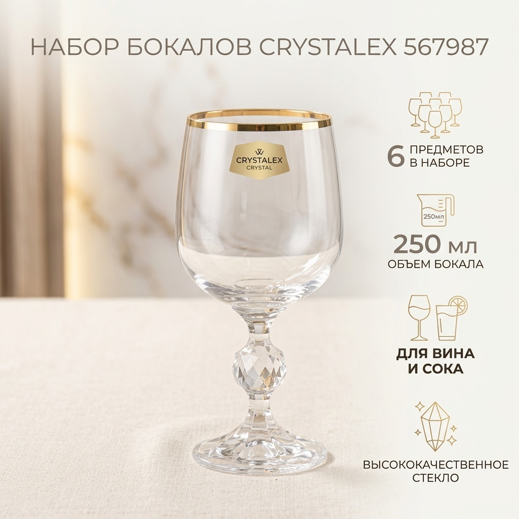Набор бокалов Crystalex 250 мл, стекло, 6 шт