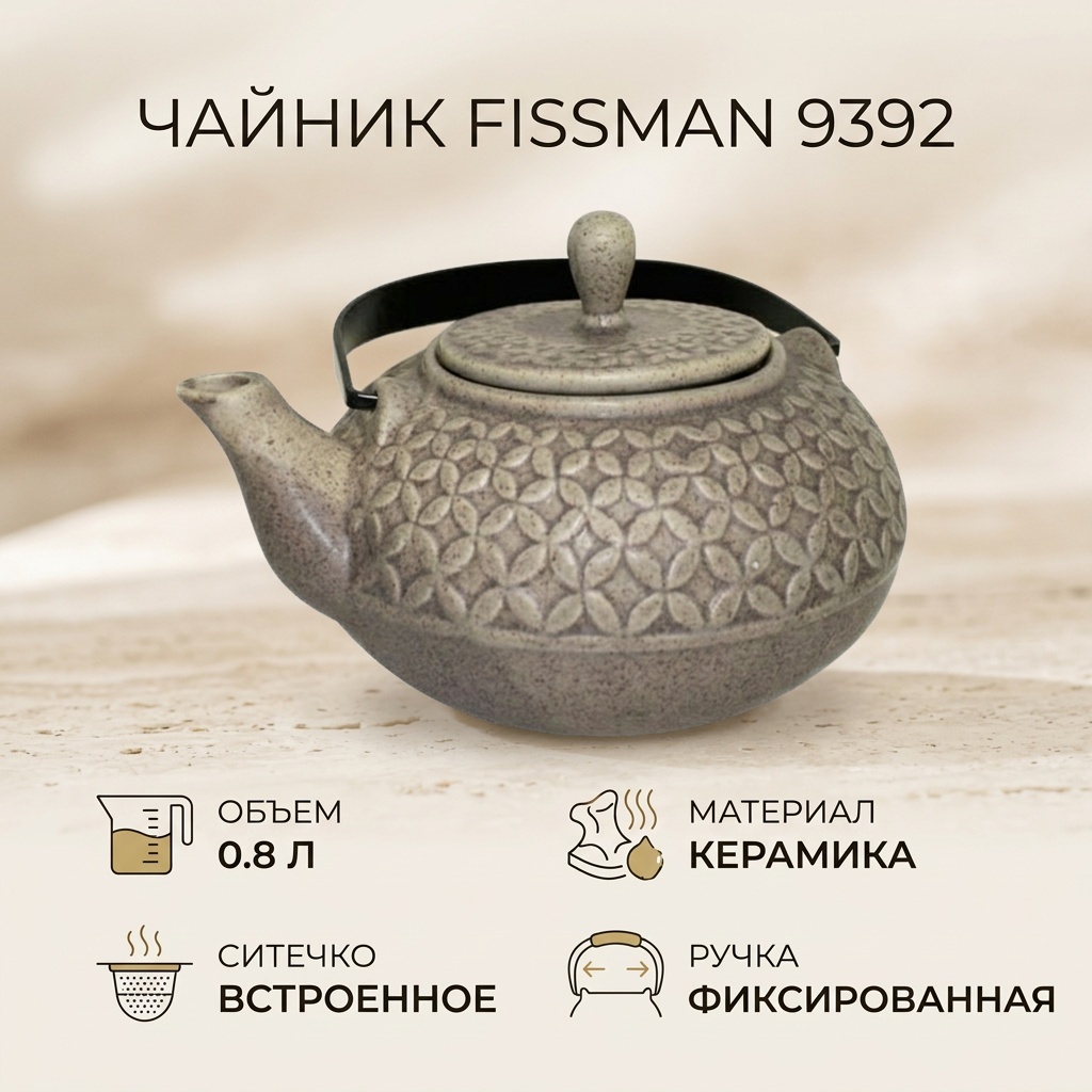 Чайник Fissman 9392 0.8 л, керамика
