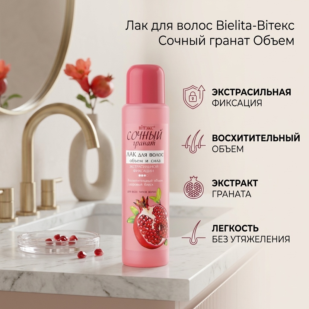 Bielita-Вiтекс Сочный гранат Объем лак экстрасильная фиксация 500 мл