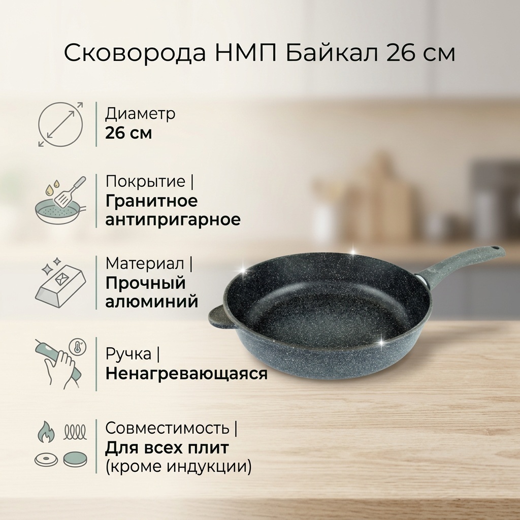 Сковорода НМП Байкал 26 см с антипригарным покрытием, алюминий
