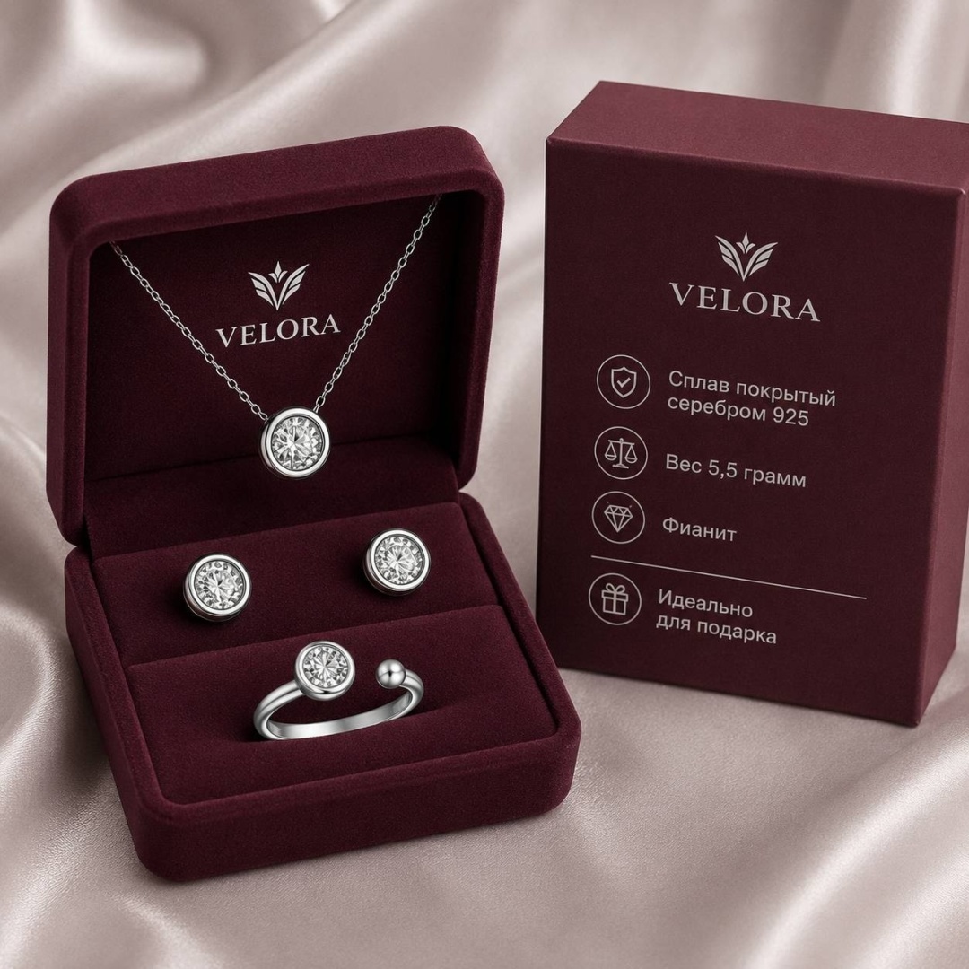 VELORA 304502427 вес 5.5 г сплав покрытый серебром 925, фианит