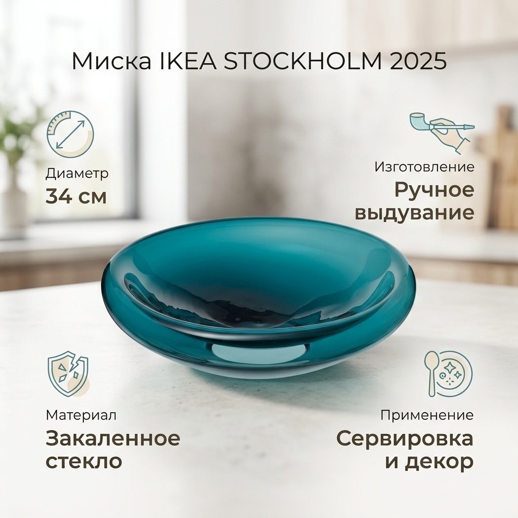 Миска IKEA 34х34 см, закаленное стекло, 1 шт