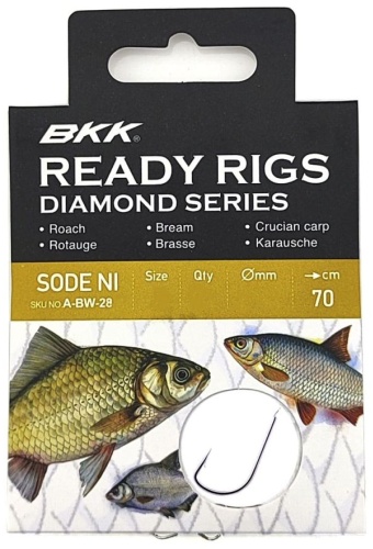 Крючок для рыбалки BKK Поводки с крючками Ready Rig Diamond - Sode Ni №8, Ø 0.16, 70cm — A-BW-2818 одинарный серебристый 10 шт