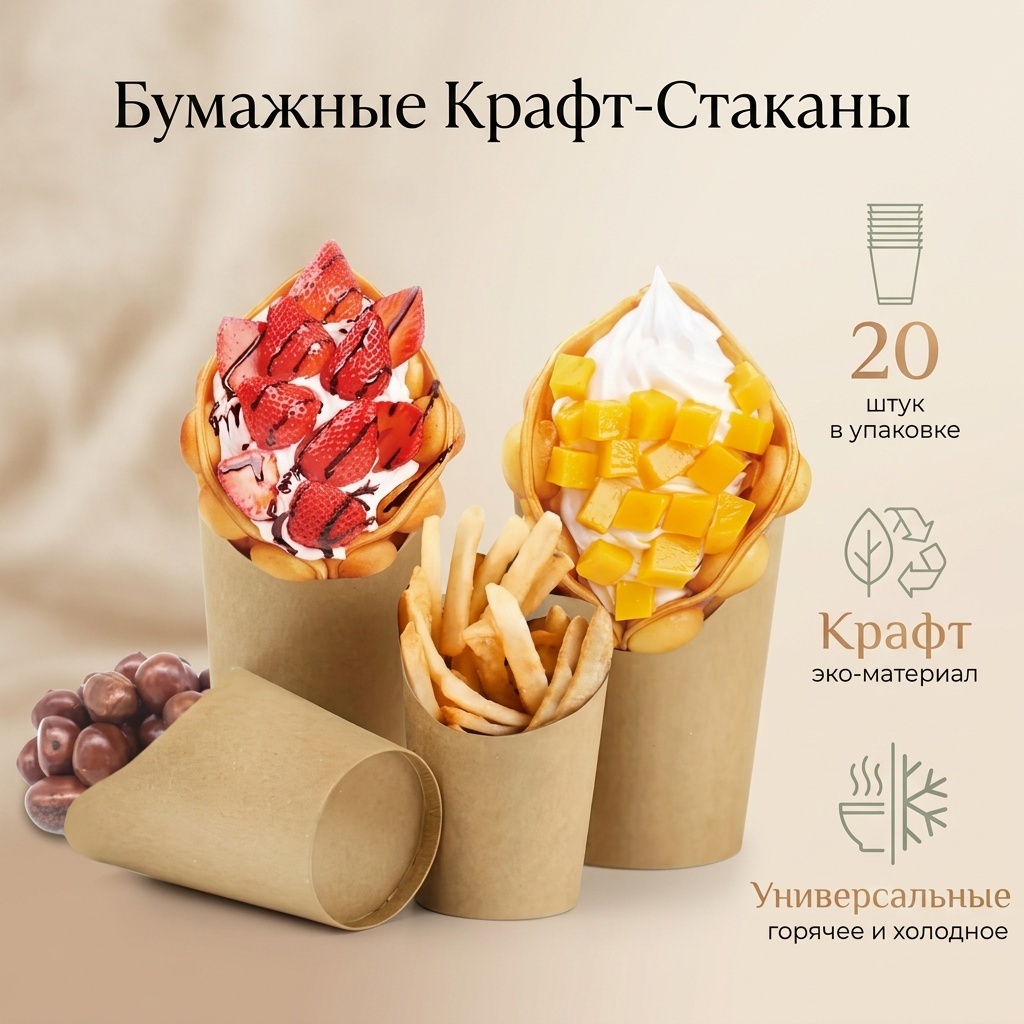 Стакан 18078065_Бумажный коричневый 20 шт