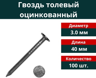 Гвоздь толевый оцинкованный 3.0х40 мм, 100 шт.