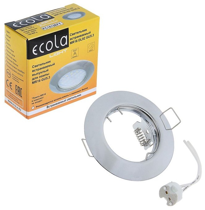 Ecola Light MR16 DL92 GU5.3 Светильник встр. выпуклый Хром / FC1612EFY MR16