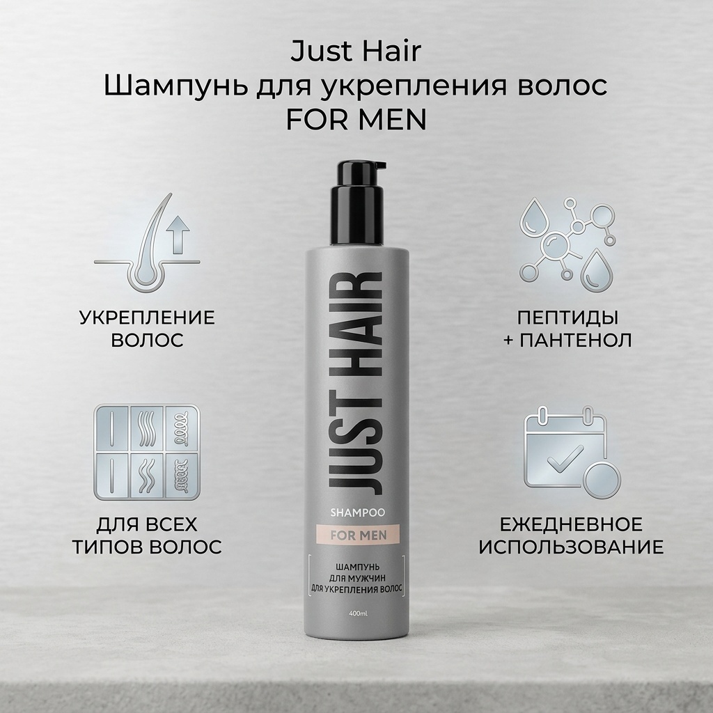 Just Hair Шампунь для мужчин для укрепления волос FOR MEN шампунь 400 мл
