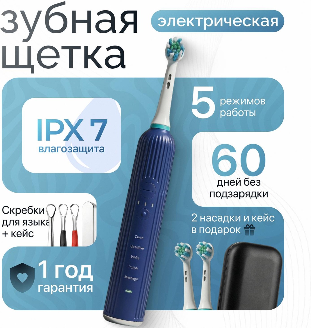 ROX электрическая щетка D-01 щетина средняя белый, темно-синий