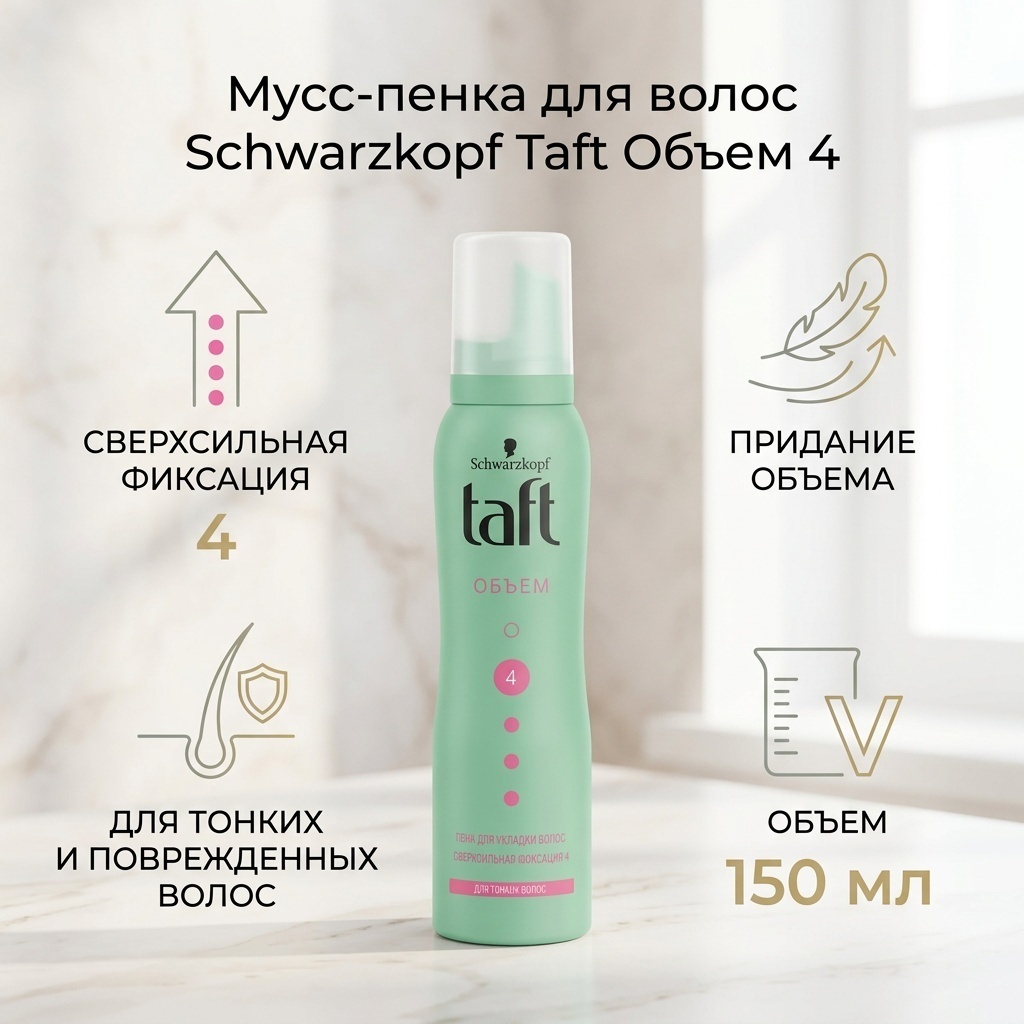 TAFT Обьем 4 мусс-пенка сверхсильная фиксация 150 мл