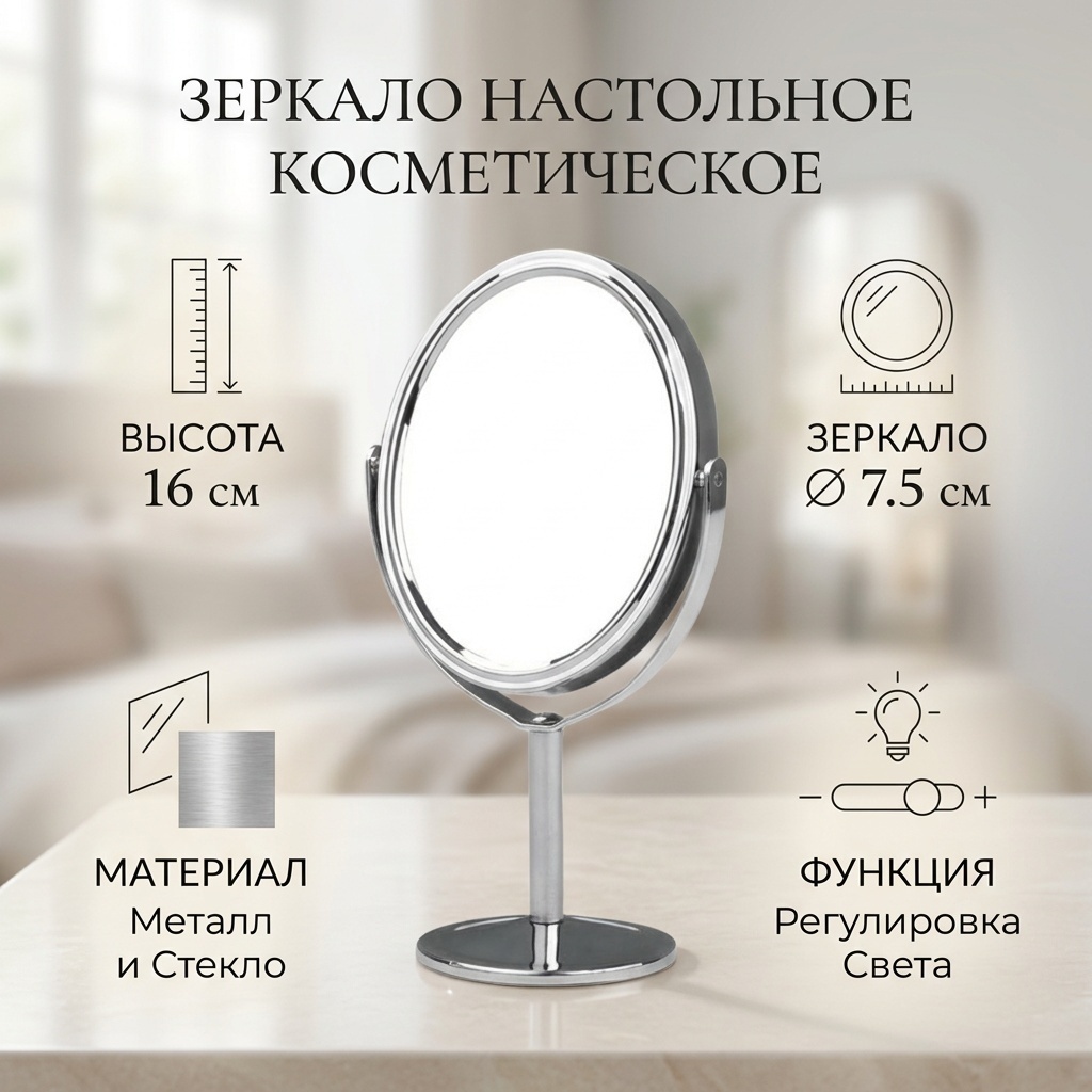 Зеркало настольное косметическое 232992 16х7.5х6 см