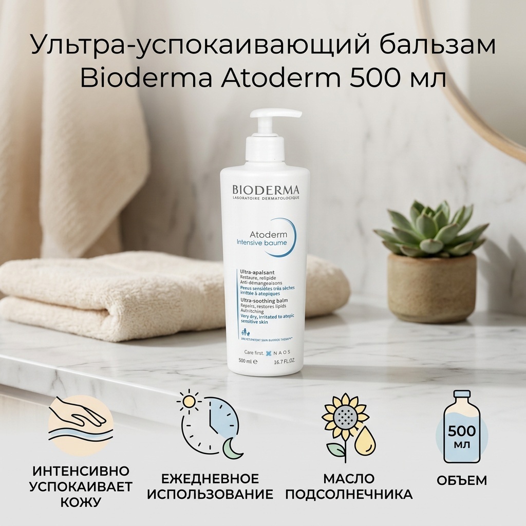 Bioderma Atoderm, ультра-успокаивающий бальзам, 500 мл бальзам для тела 500 мл