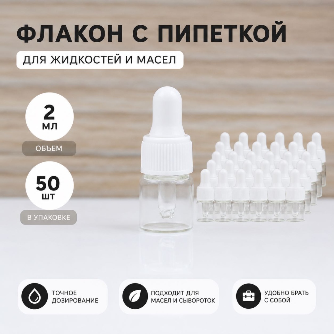 Afrodita флакон дорожный наливным путем стекло, пластик, силикон 2 мл 50 шт