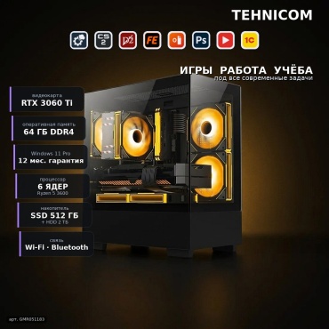Tehnicom R5 3600 / RTX 3060 Ti 8 Гб / 64 Гб / 2000 Гб HDD+SSD 512 Гб / Win 11 Pro