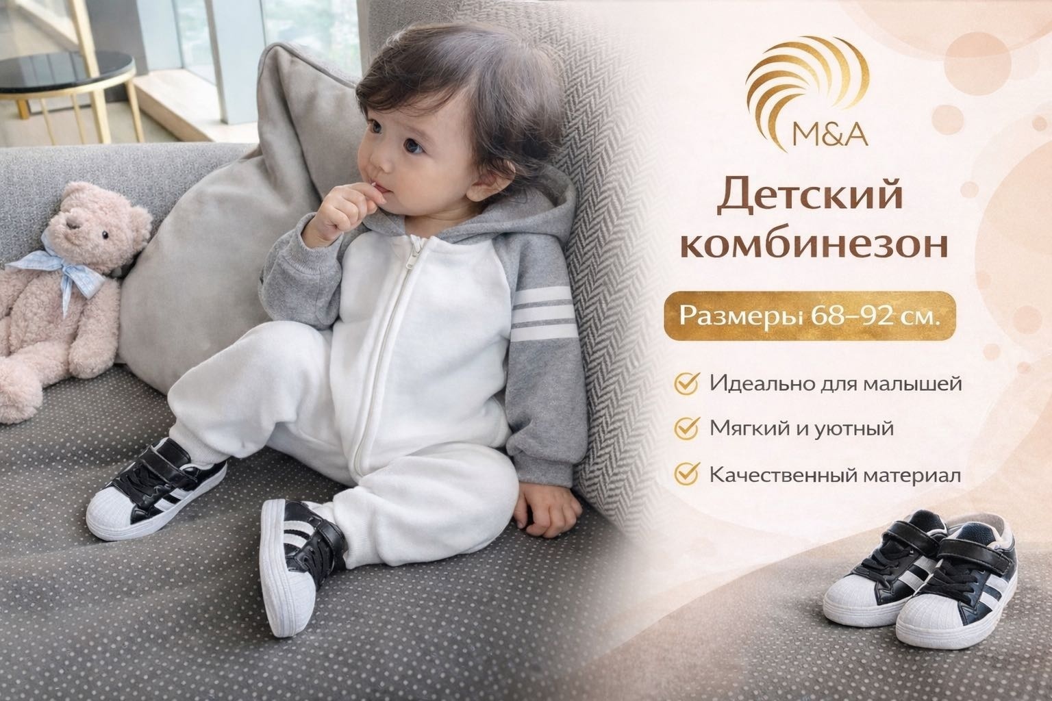 Комбинезон серый, белый