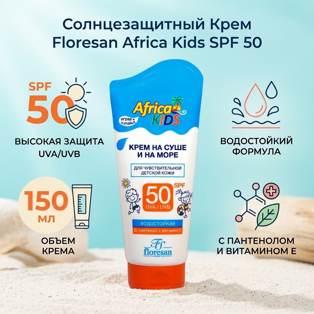 Floresan Africa Kids На суше и на море SPF50 крем для тела 150 мл