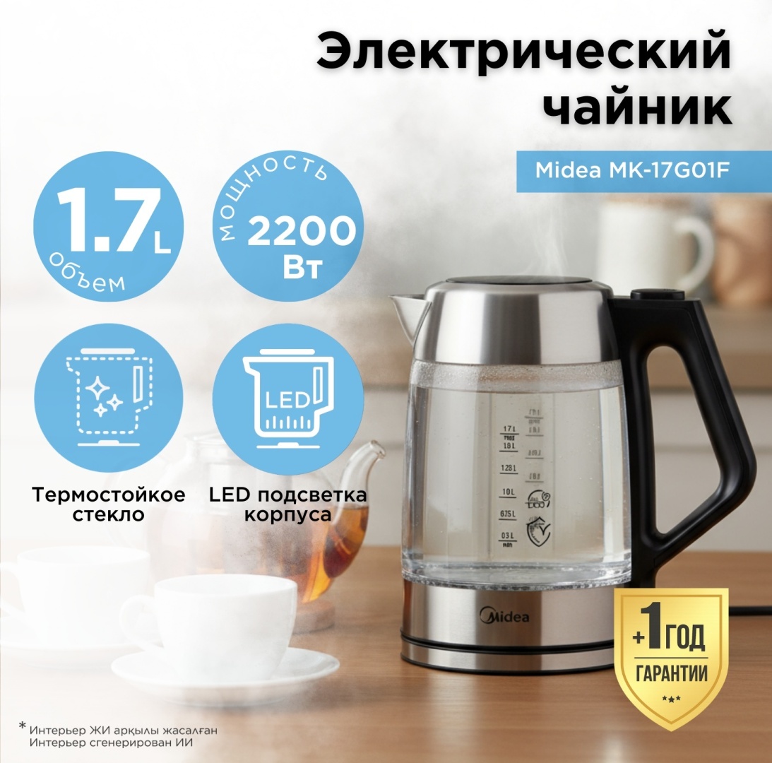 Электрочайник Midea MK-17G01F черный