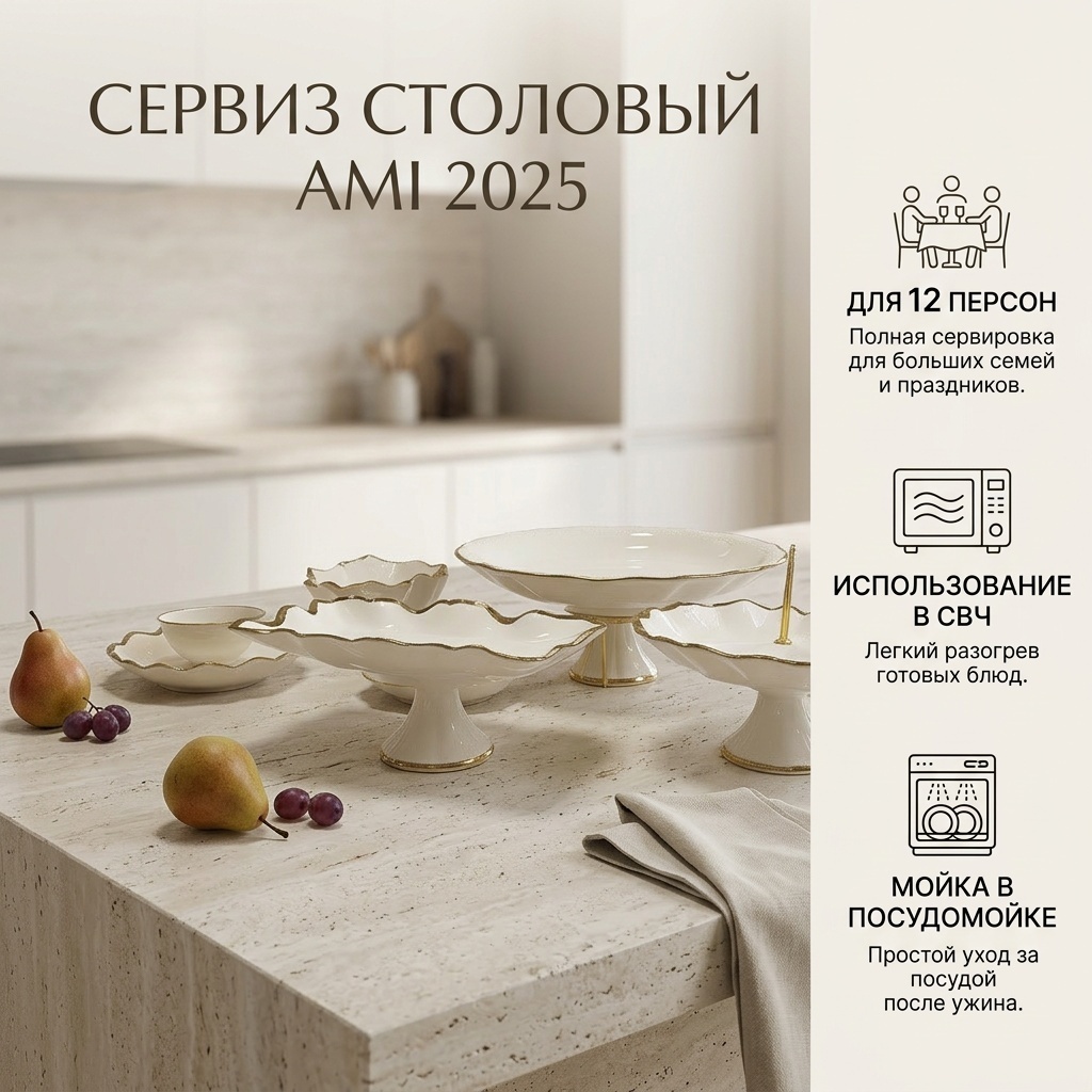 Сервиз на 12 персон AMI Золото, предметов: 96, столовый, керамика