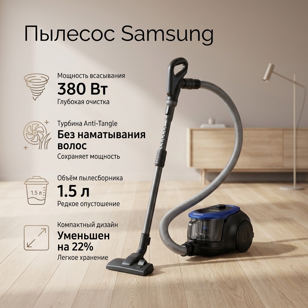 Пылесос Samsung VC18M21A0SB синий, черный