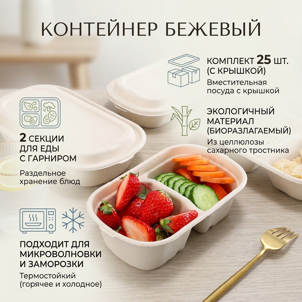 Контейнер 30119446_247318 бежевый 25 шт